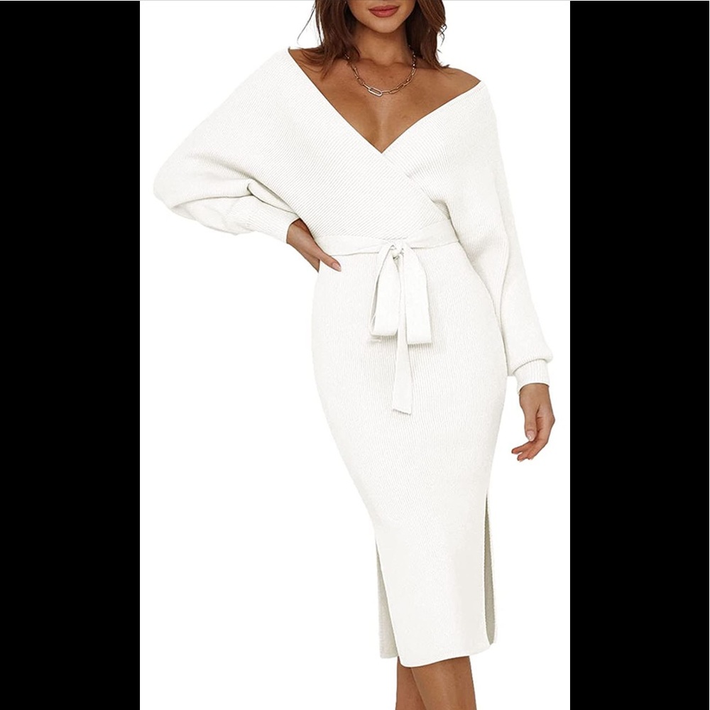 Pink Queen V-neck Sweater Wrap Dress with tie belt